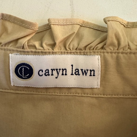 Caryn Lawn Beige Ruffle Collar Button Front Long Sleeve Shirt Top Women's - Picture 10 of 12